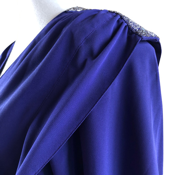 Pierre Cardin Vintage Wrap Dress Purple V-Neck Beaded Sequins - Picture 8 of 12